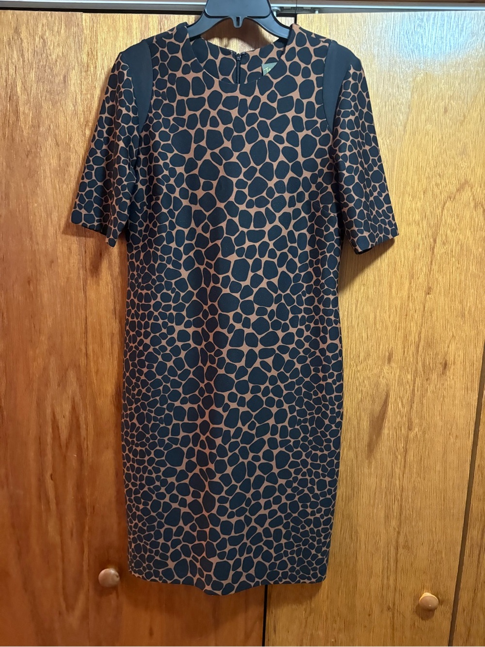 Taylor Black and Brown Giraffe Pattern Midi Dress